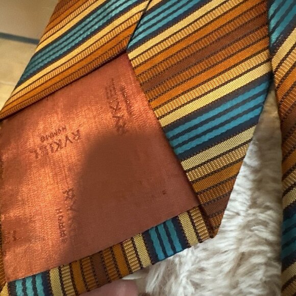 RYKIEL HOMME‎  Made In Italy Gold/ Copper  Men’s Silk  Tie  Ex. Cond - Picture 3 of 3